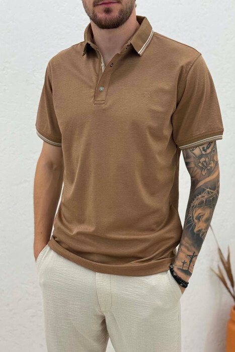 T-SHIRT I THJESHTE ME JAKE POLO PER MESHKUJ NE NGJYRE KAFE - 2