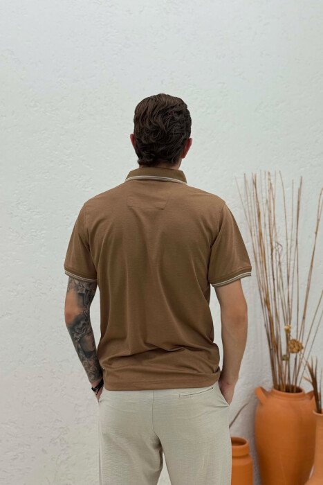T-SHIRT I THJESHTE ME JAKE POLO PER MESHKUJ NE NGJYRE KAFE - 4