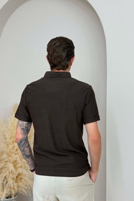 T-SHIRT I THJESHTE ME JAKE POLO PER MESHKUJ NE NGJYRE KAFE - 4