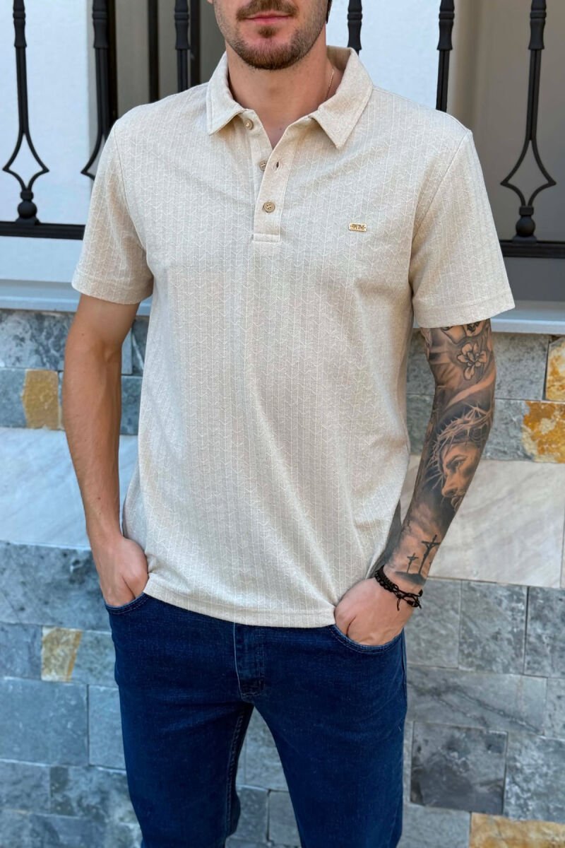 T-SHIRT I THJESHTE ME JAKE POLO PER MESHKUJ NE NGJYRE KREM - 2