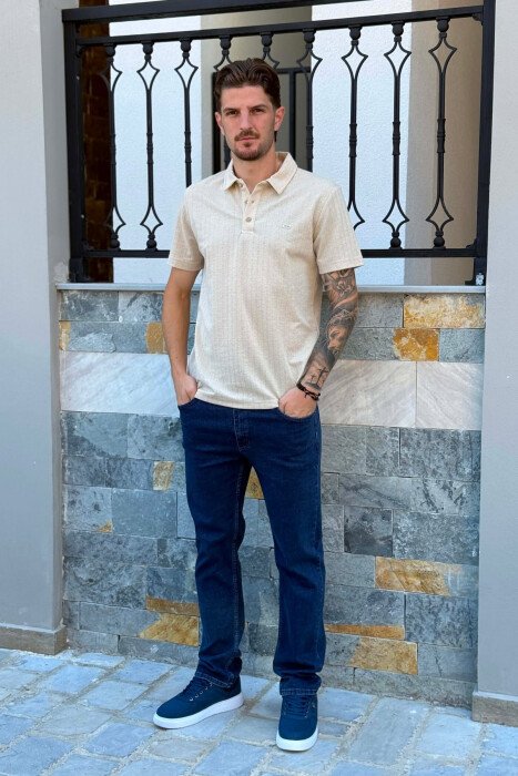 T-SHIRT I THJESHTE ME JAKE POLO PER MESHKUJ NE NGJYRE KREM - 4