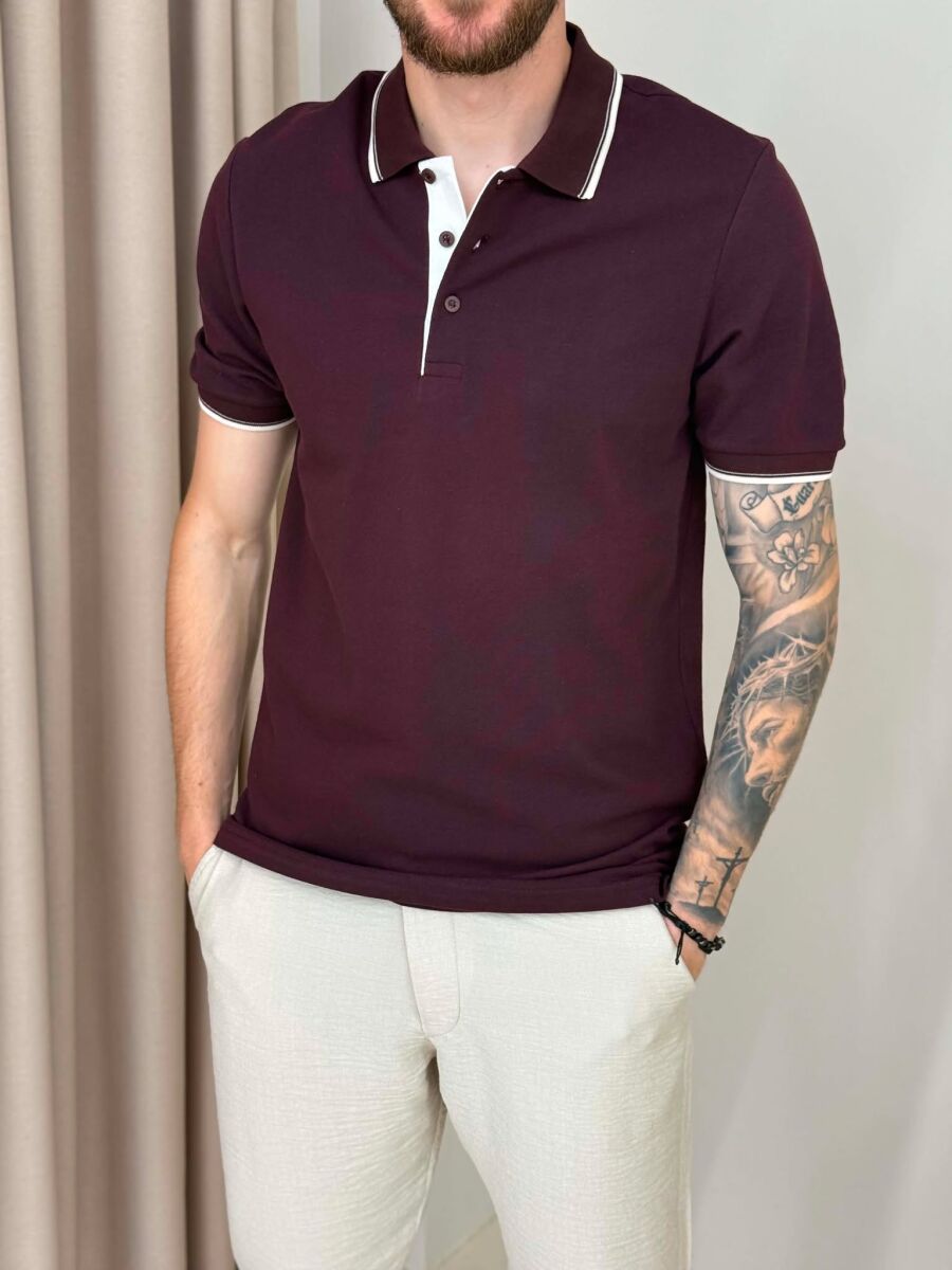 T-SHIRT I THJESHTE ME JAKE POLO PER MESHKUJ NE NGJYRE VISHNJE - 2