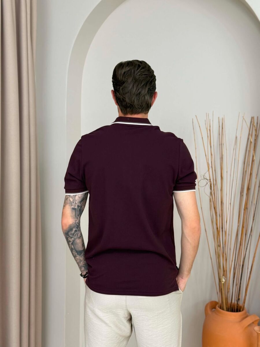 T-SHIRT I THJESHTE ME JAKE POLO PER MESHKUJ NE NGJYRE VISHNJE - 4
