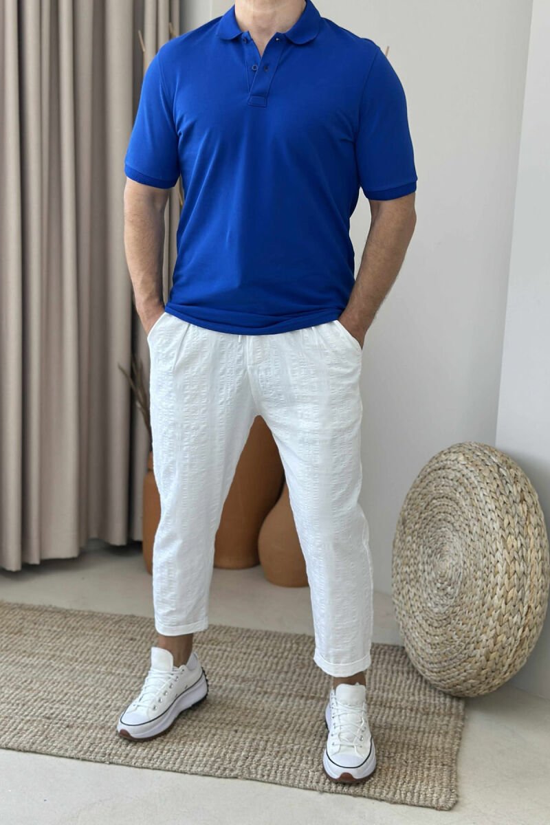 T-SHIRT NJË NGJYRËSH ME JAKË POLO PËR MESHKUJ NË NGJYRËN BLU - 1