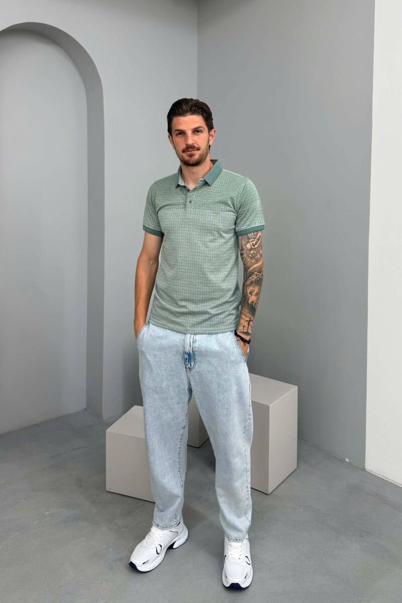 T-SHIRT I THJESHTE ME JAKE POLO PER MESHKUJ NE NGJYRE JESHILE TE ZBARDHUR - 2