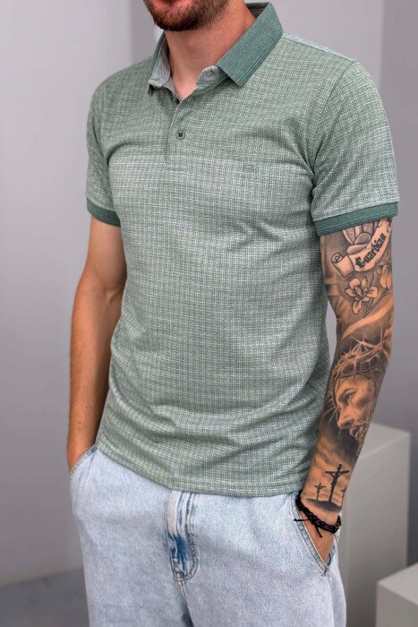 T-SHIRT I THJESHTE ME JAKE POLO PER MESHKUJ NE NGJYRE JESHILE TE ZBARDHUR - 3