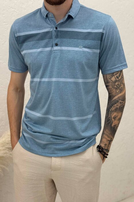 T-SHIRT I THJESHTE ME JAKE POLO PER MESHKUJ NE NGJYRE BLU TE ZBARDHUR - 2