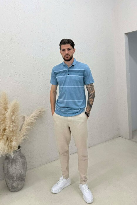 T-SHIRT I THJESHTE ME JAKE POLO PER MESHKUJ NE NGJYRE BLU TE ZBARDHUR - 3