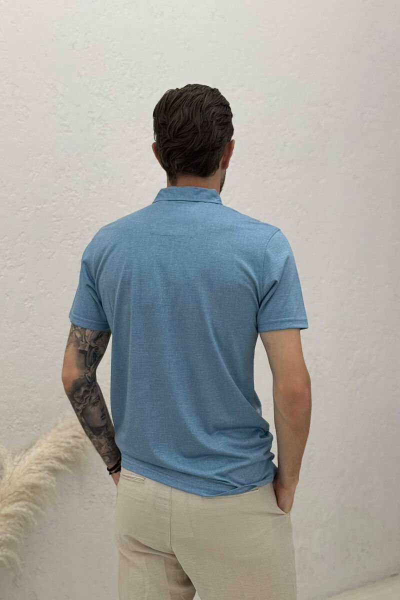 T-SHIRT I THJESHTE ME JAKE POLO PER MESHKUJ NE NGJYRE BLU TE ZBARDHUR - 4