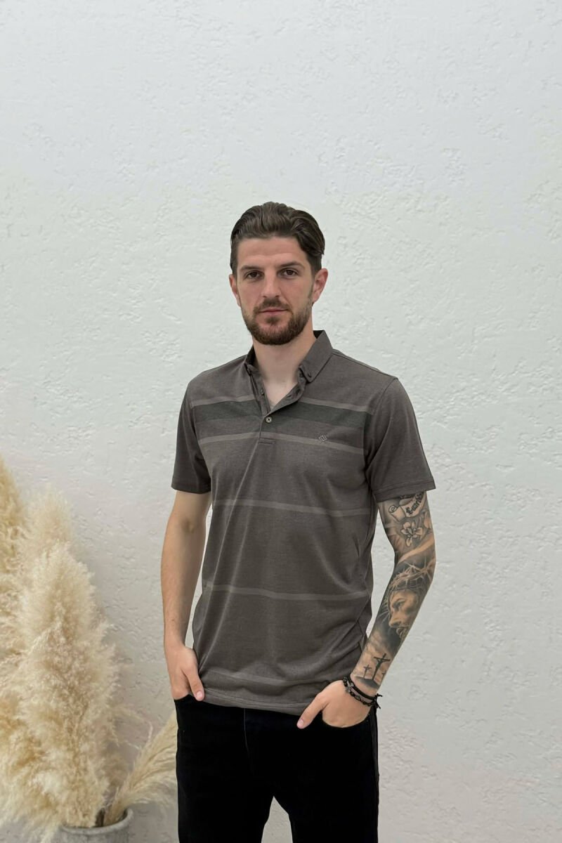 T-SHIRT I THJESHTE ME JAKE POLO PER MESHKUJ NE NGJYRE KAFE - 1