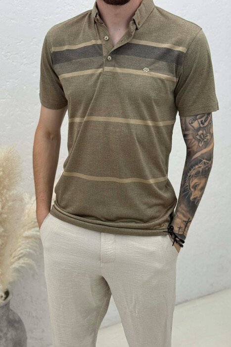 T-SHIRT I THJESHTE ME JAKE POLO PER MESHKUJ NE NGJYRE KAFE TE ZBARDHUR - 2