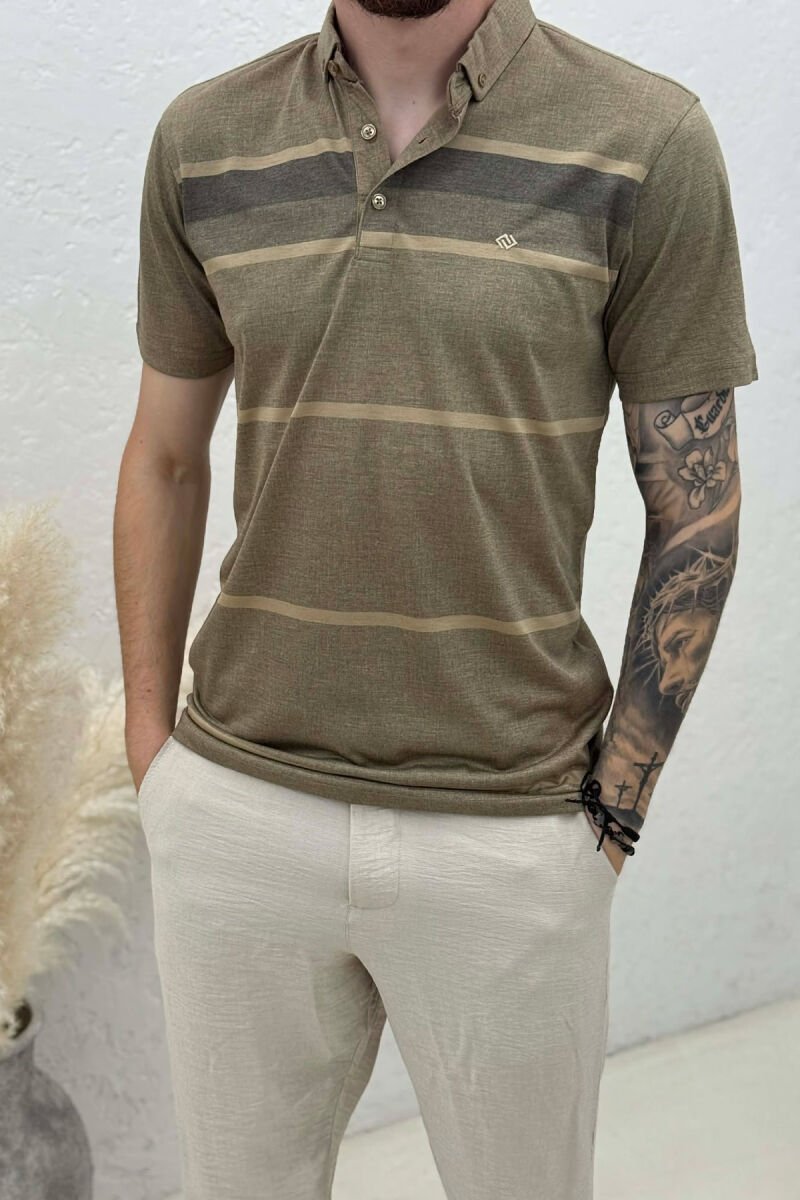 T-SHIRT I THJESHTE ME JAKE POLO PER MESHKUJ NE NGJYRE KAFE TE ZBARDHUR - 2