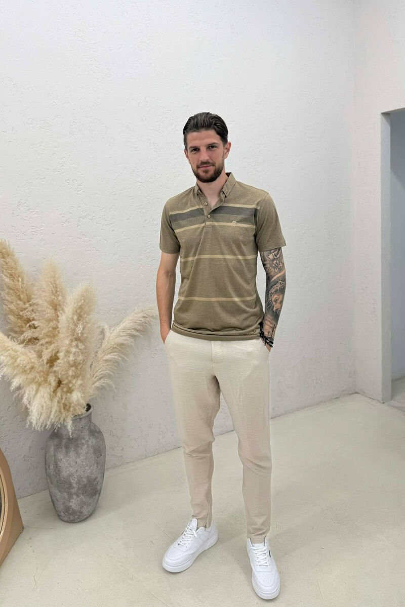 T-SHIRT I THJESHTE ME JAKE POLO PER MESHKUJ NE NGJYRE KAFE TE ZBARDHUR - 3