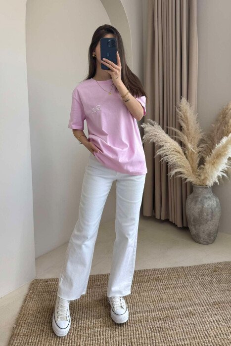 T-SHIRT I THJESHTË ME SHKRIM BARBIE PËR FEMRA NË NGJYRËN ROZË - 2