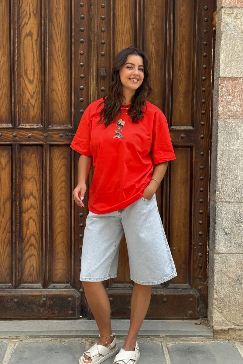 T-SHIRT I THJESHTË ME IMAZH PËR FEMRA NË NGJYRËN PORTOKALLI E ERRËT - 1