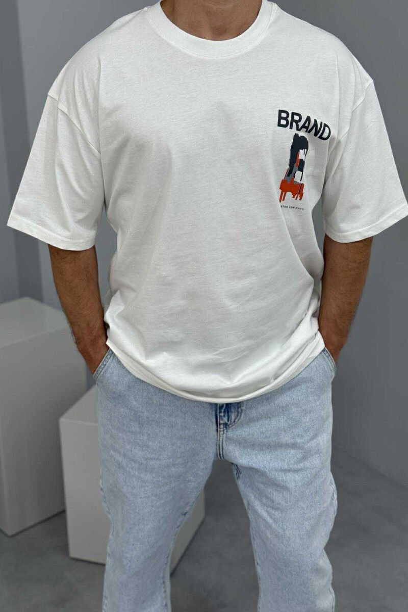 T-SHIRT I THJESHTË ME SHKRIME PËR MESHKUJ NË NGJYRËN E BARDHË - 2