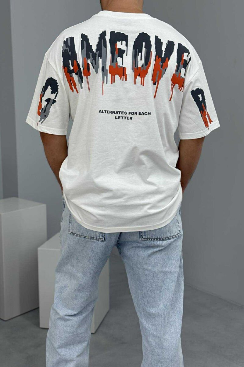 T-SHIRT I THJESHTË ME SHKRIME PËR MESHKUJ NË NGJYRËN E BARDHË - 3
