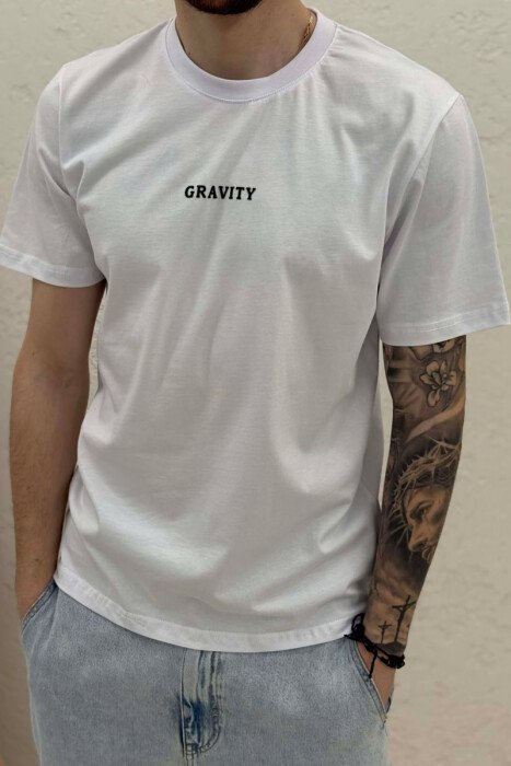 T-SHIRT I THJESHTË ME SHKRIME PËR MESHKUJ NË NGJYRËN E BARDHE - 2