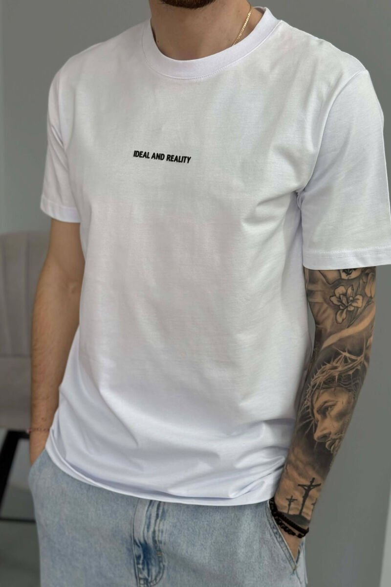 T-SHIRT I THJESHTË ME SHKRIME PËR MESHKUJ NË NGJYRËN E BARDHE - 2