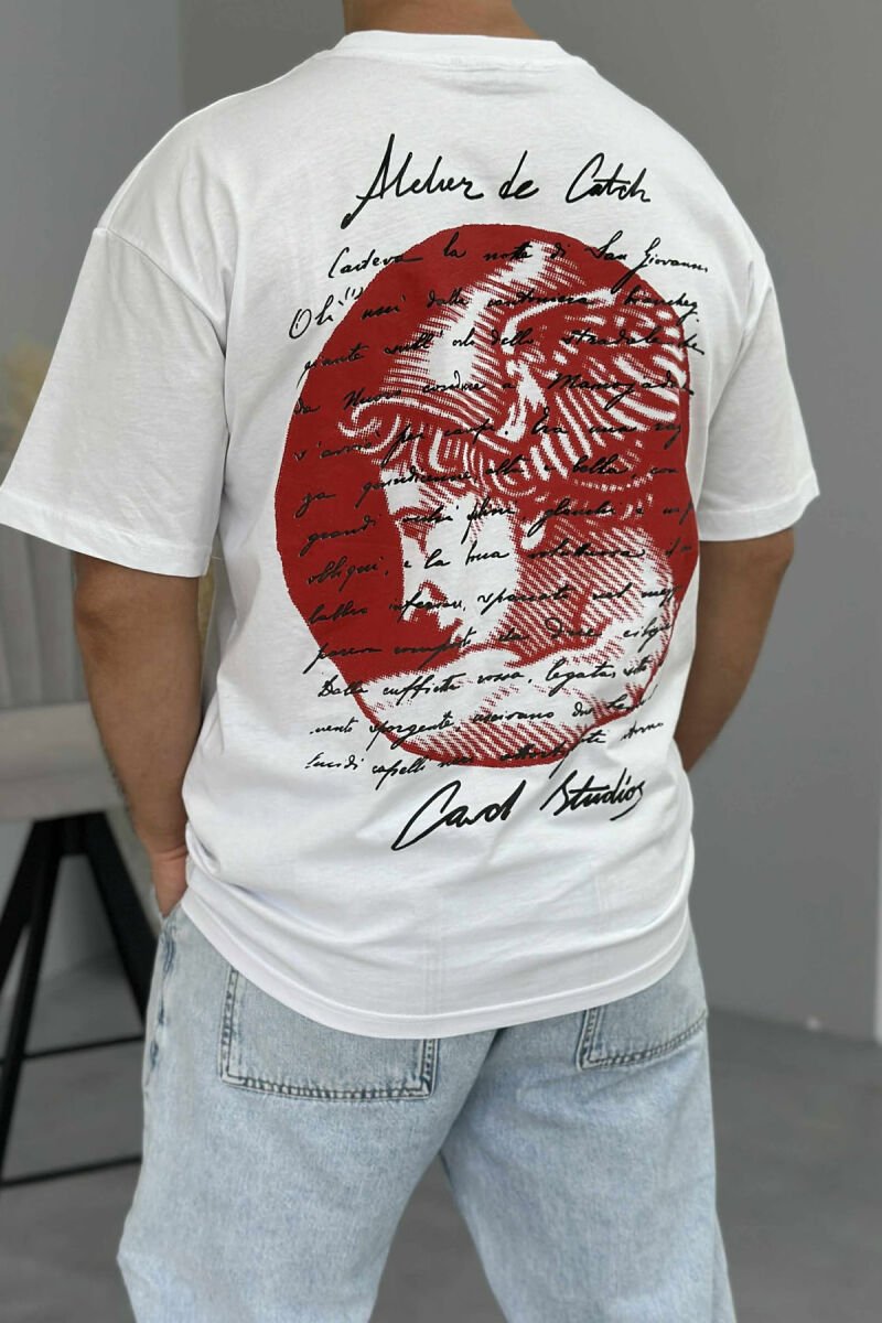 T-SHIRT I THJESHTË ME SHKRIME PËR MESHKUJ NË NGJYRËN E BARDHË - 4