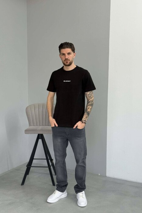 T-SHIRT I THJESHTË ME SHKRIME PËR MESHKUJ NË NGJYRËN E ZEZE - 3