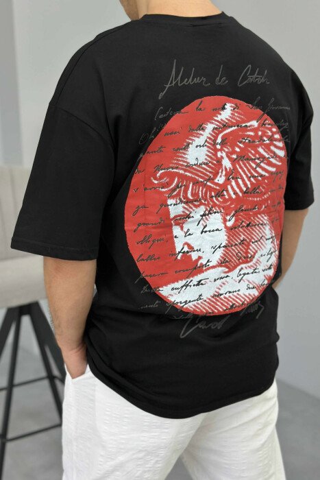 T-SHIRT I THJESHTË ME SHKRIME PËR MESHKUJ NË NGJYRËN E ZEZË - 4
