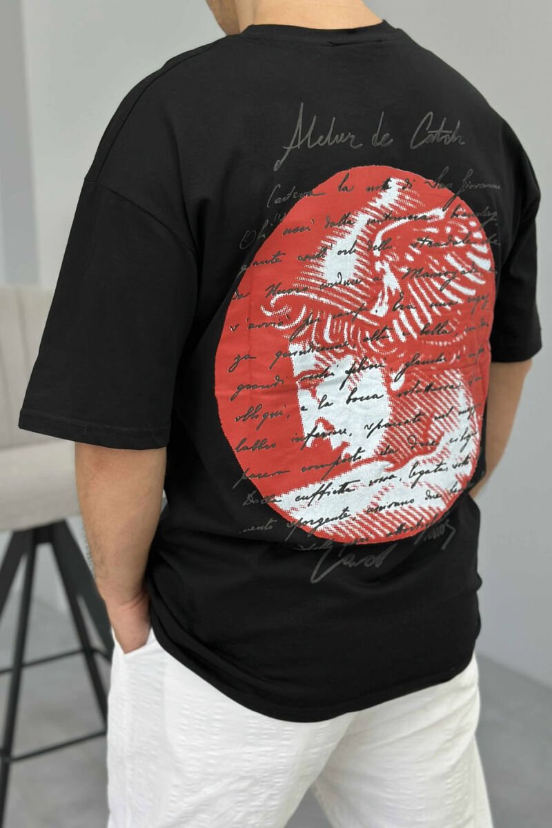 T-SHIRT I THJESHTË ME SHKRIME PËR MESHKUJ NË NGJYRËN E ZEZË - 4