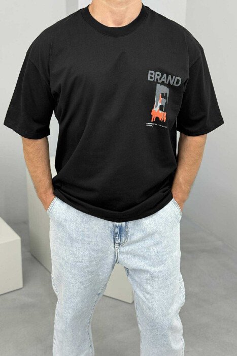 T-SHIRT I THJESHTË ME SHKRIME PËR MESHKUJ NË NGJYRËN E ZEZË - 2