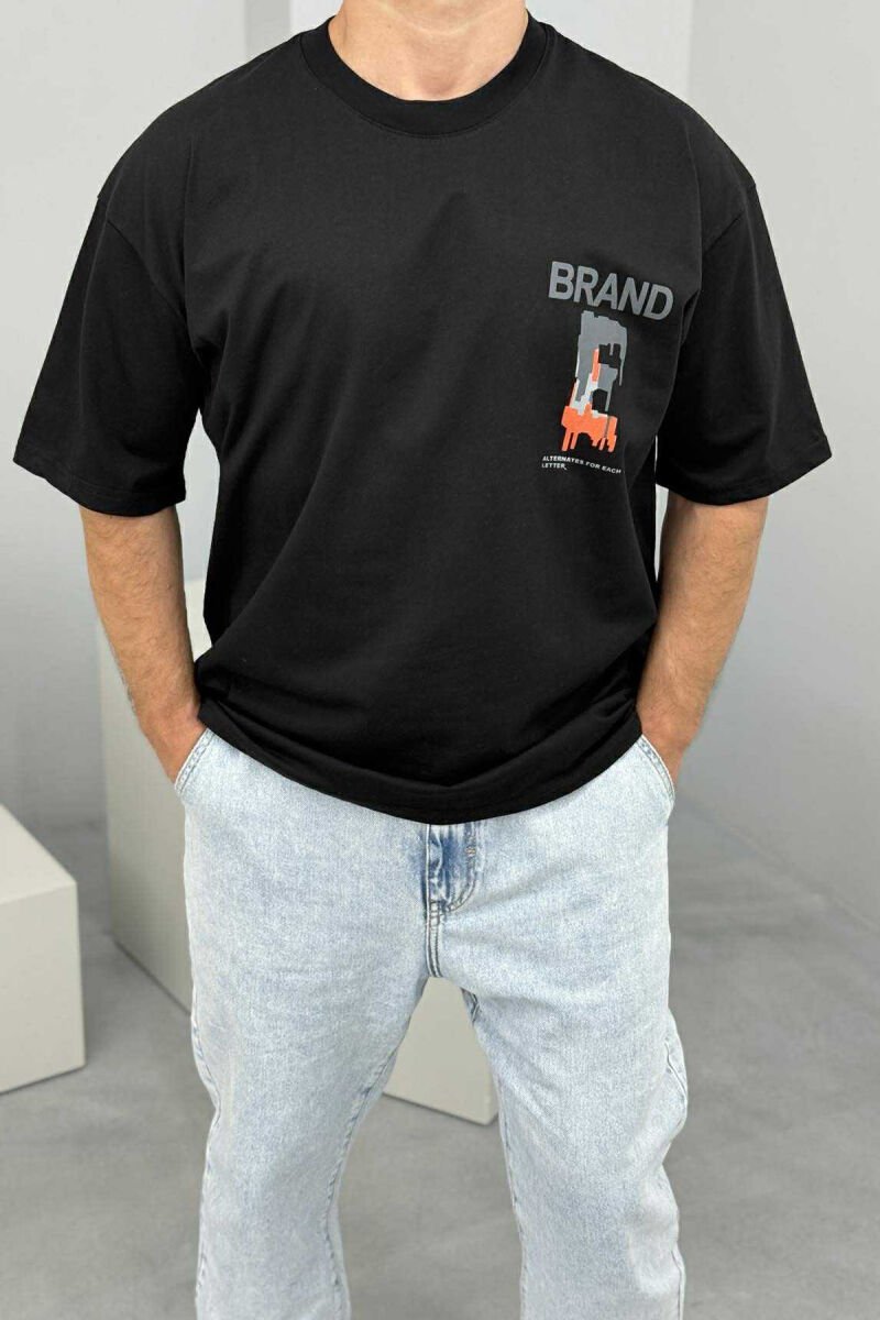 T-SHIRT I THJESHTË ME SHKRIME PËR MESHKUJ NË NGJYRËN E ZEZË - 2