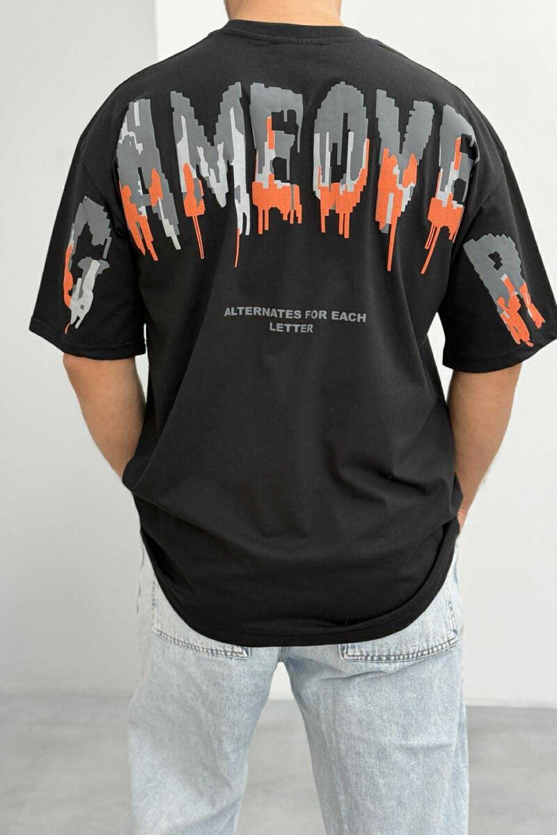 T-SHIRT I THJESHTË ME SHKRIME PËR MESHKUJ NË NGJYRËN E ZEZË - 3