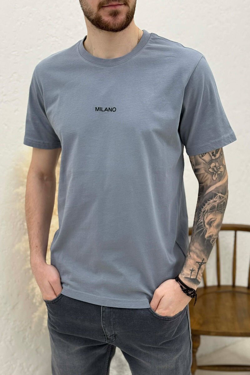 T-SHIRT I THJESHTË ME SHKRIME PËR MESHKUJ NË NGJYRËN GRI HIRI - 3