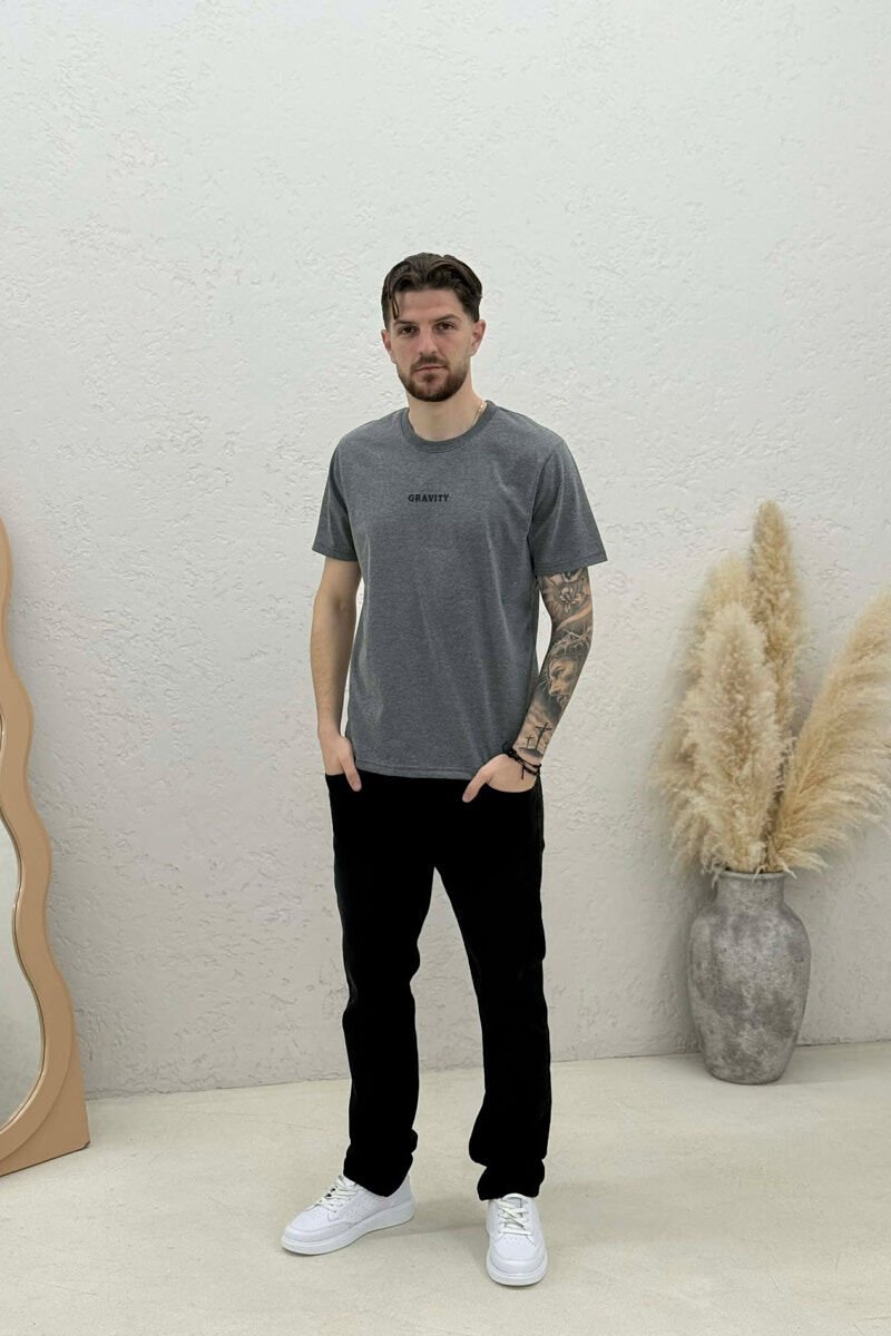 T-SHIRT I THJESHTË ME SHKRIME PËR MESHKUJ NË NGJYRËN GRI - 2