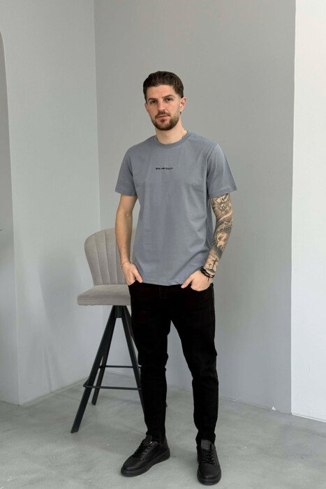 T-SHIRT I THJESHTË ME SHKRIME PËR MESHKUJ NË NGJYRËN GRI - 3