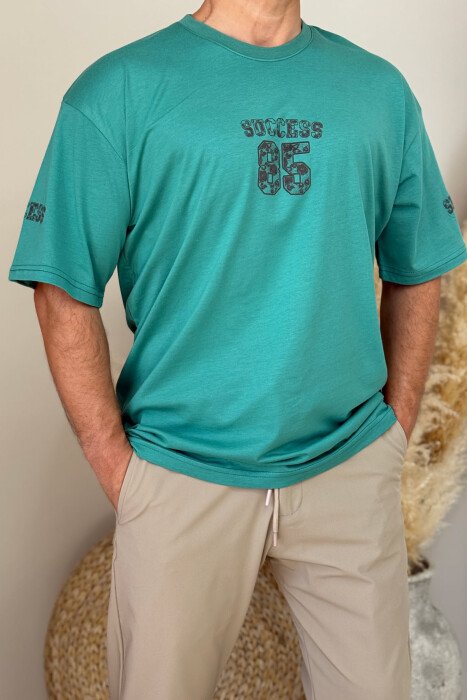 T-SHIRT I THJESHTË ME SHKRIME PËR MESHKUJ NË NGJYRËN JESHILE - 2