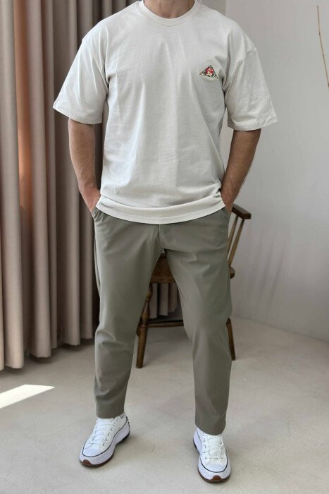 T-SHIRT I THJESHTË ME SHKRIME PËR MESHKUJ NË NGJYRËN KREM - 2