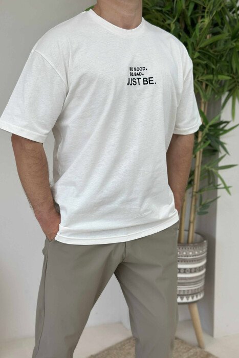 T-SHIRT I THJESHTË ME SHKRIME PËR MESHKUJ NË NGJYRËN KREM - 2