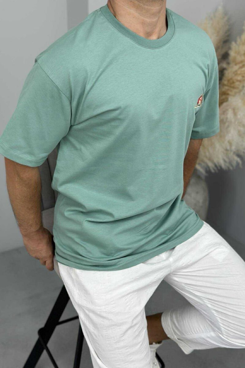 T-SHIRT I THJESHTË ME SHKRIME PËR MESHKUJ NË NGJYRËN MENTE - 1