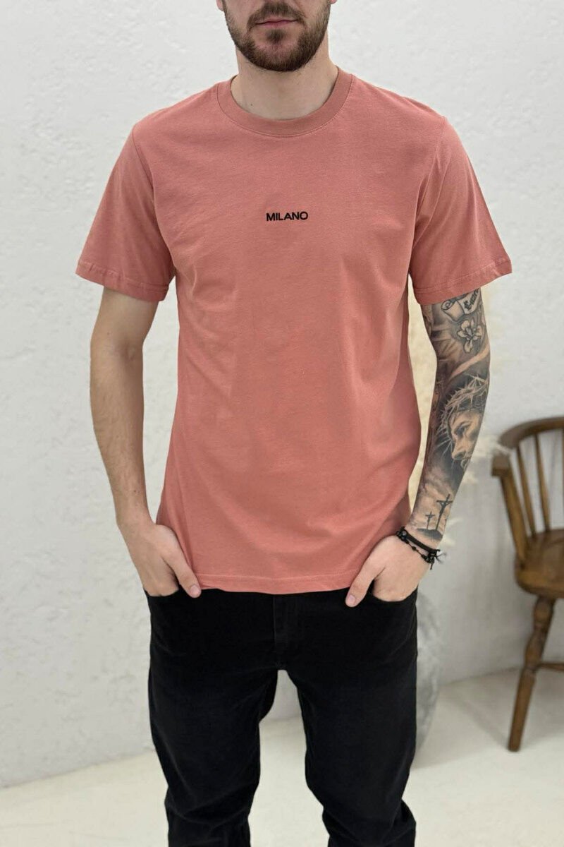 T-SHIRT I THJESHTË ME SHKRIME PËR MESHKUJ NË NGJYRËN PUDER - 3
