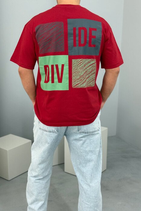 T-SHIRT I THJESHTË ME SHKRIME PËR MESHKUJ NË NGJYRËN VISHNJË - 3