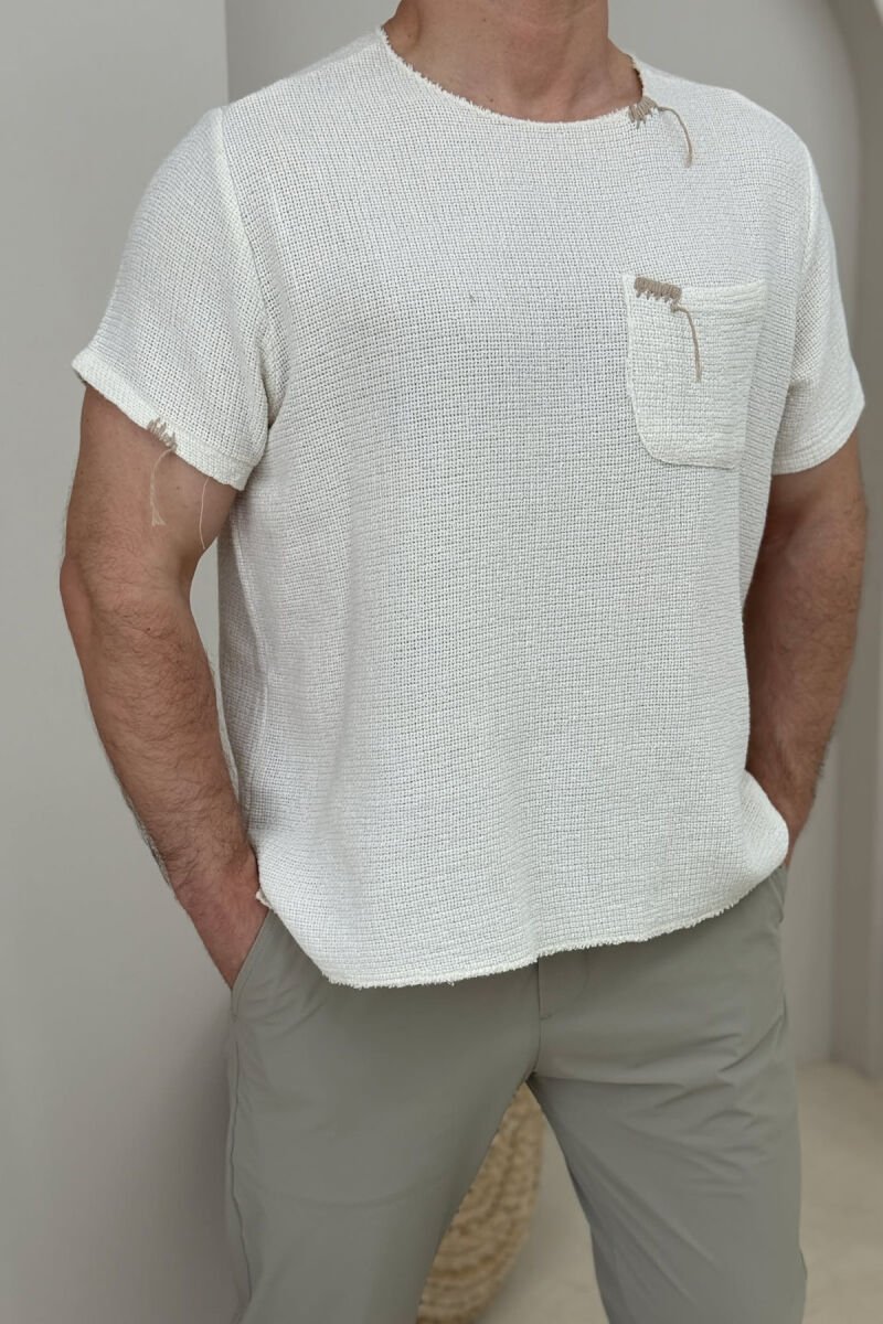 T-SHIRT I THJESHTË ME XHEP PËR MESHKUJ NË NGJYRËN KREM - 2
