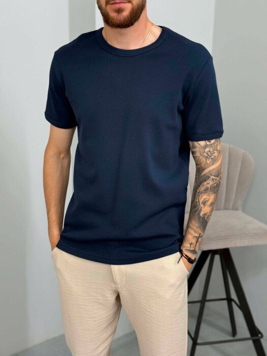 T-SHIRT I THJESHTE NJE NGJYRESH PER MESHKUJ NE NGJYRE BLU - 4