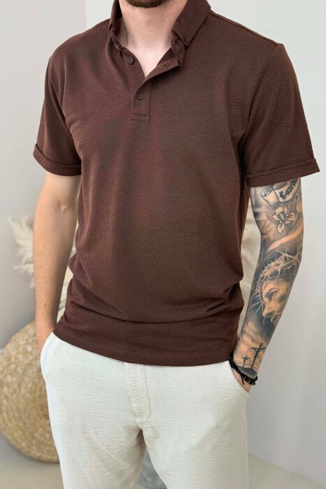 T-SHIRT I THJESHTE NJE NGJYRESH PER MESHKUJ NE NGJYRE KAFE - 2
