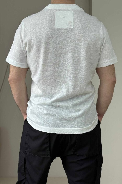 T-SHIRT NJË NGJYRËSH I THJESHTË PËR MESHKUJ NË NGJYRËN E BARDHË - 3