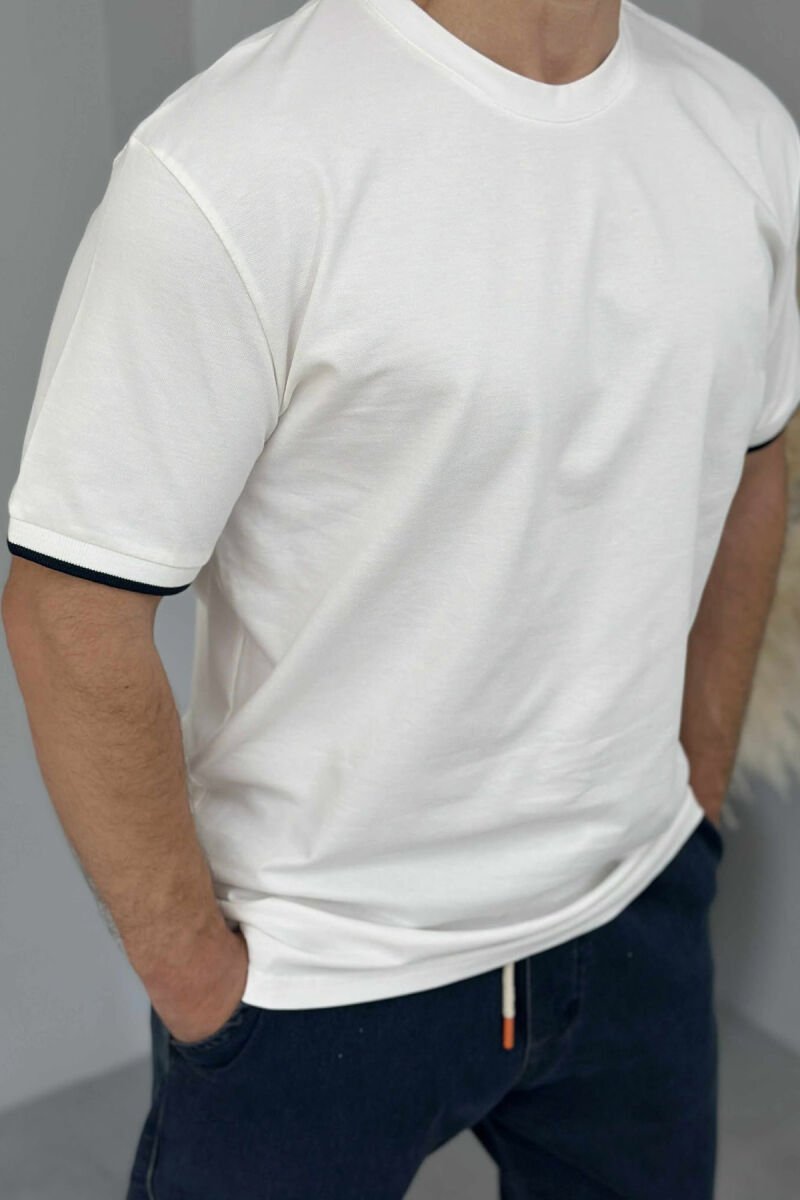T-SHIRT NJË NGJYRËSH I THJESHTË PËR MESHKUJ NË NGJYRËN E BARDHË - 3