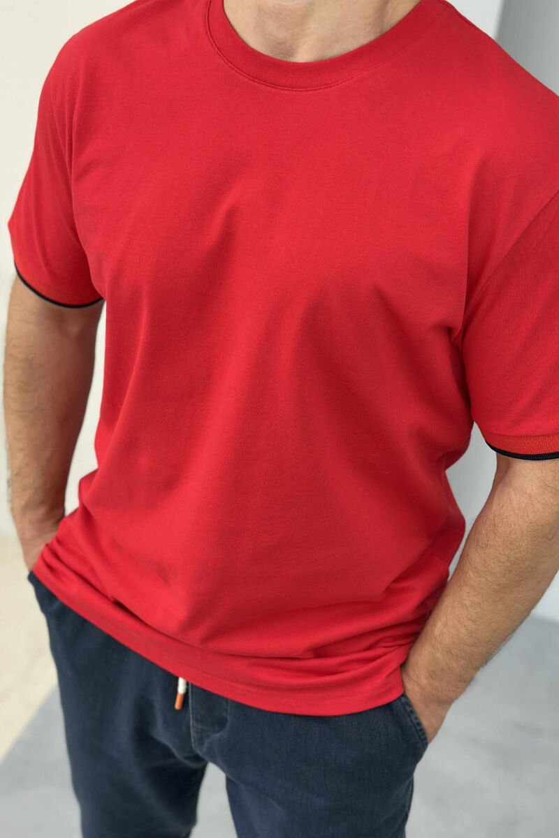 T-SHIRT NJË NGJYRËSH I THJESHTË PËR MESHKUJ NË NGJYRËN E KUQE - 3
