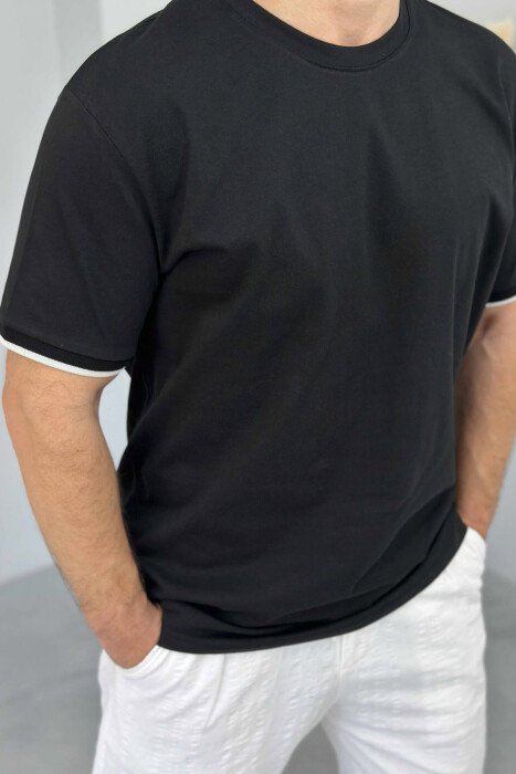T-SHIRT NJË NGJYRËSH I THJESHTË PËR MESHKUJ NË NGJYRËN E ZEZË - 3