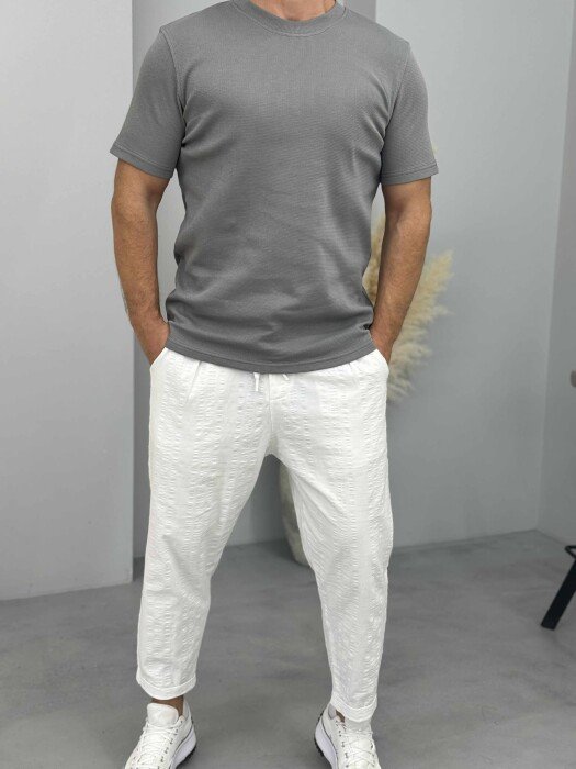 T-SHIRT NJË NGJYRËSH I THJESHTË PËR MESHKUJ NË NGJYRËN GRI E ERRËT - KLAUDIO FASHION