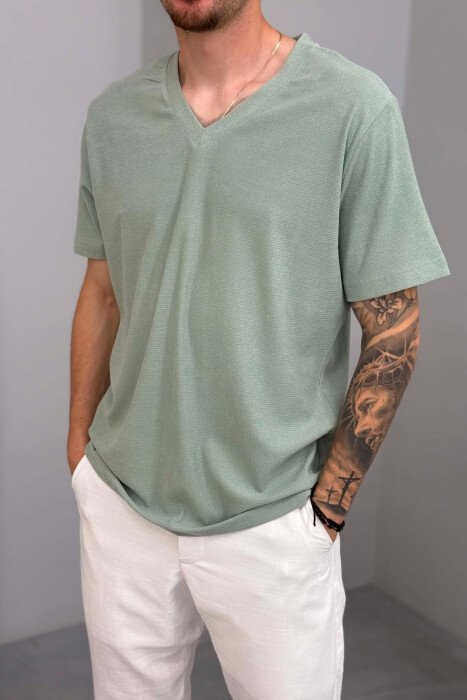 T-SHIRT I THJESHTË NJË NGJYRËSH PËR MESHKUJ NË NGJYRËN MENTE - 4