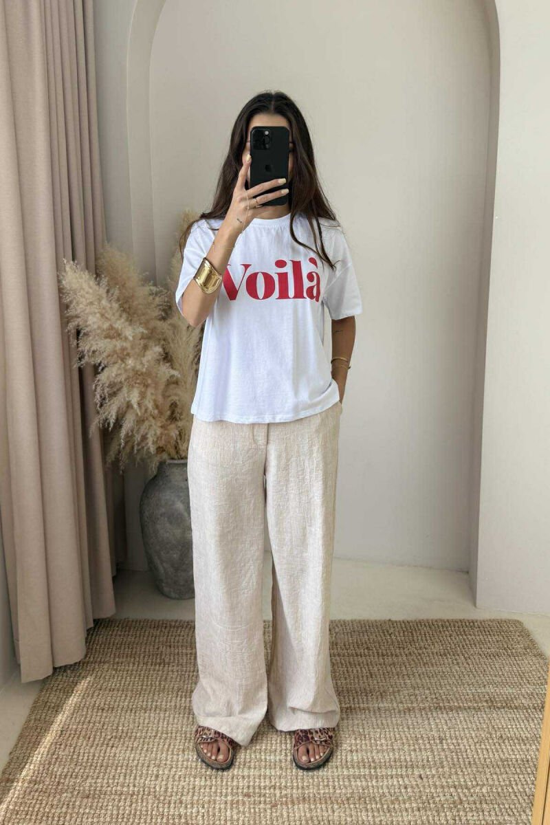 T-SHIRT I THJESHTË PËR FEMRA ME SHKRIM VOILA NË NGJYRËN E BARDHË - 2
