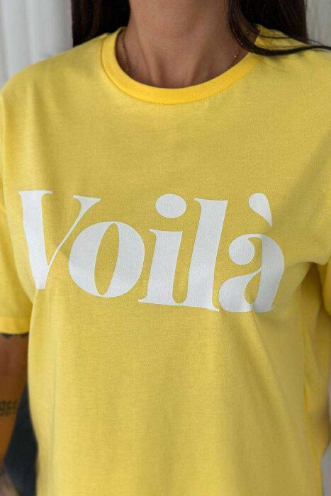 T-SHIRT I THJESHTË PËR FEMRA ME SHKRIM VOILA NË NGJYRËN E VERDHË - 3